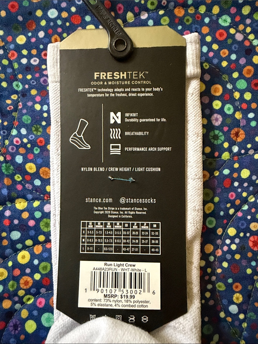 Stance White Performance Crew Socks with Teal Stripes - Picture 2 of 2